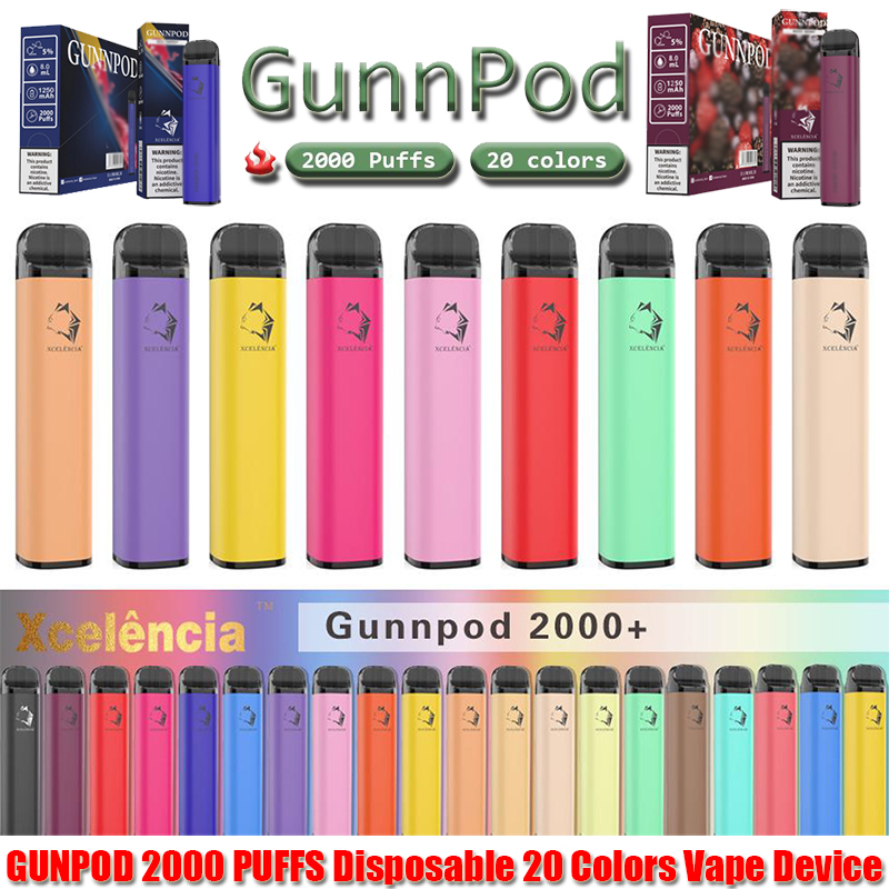 Gunnpod 2000 вдлъбнатини Предварително напълнени Vappe 1250mAh батерия e цигара, deivce 18350 8ml изпарител стартов комплект срещу елф bar 20 flavs писалка pod puff gunpod